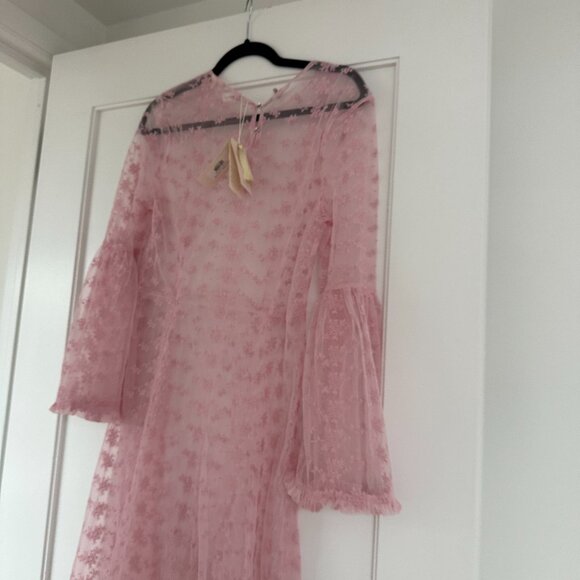 NWT DOEN Adalise Midi Dress Sz Large Tulip Pink Floral Lace Sheer Beach Cover-Up - Picture 10 of 11